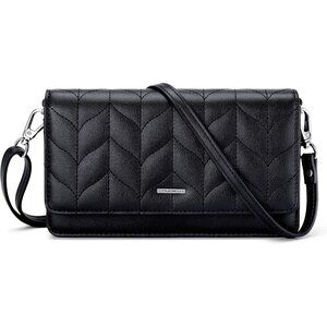 Women's Black Leather Imported Cellphone Purse Crossbody Bags